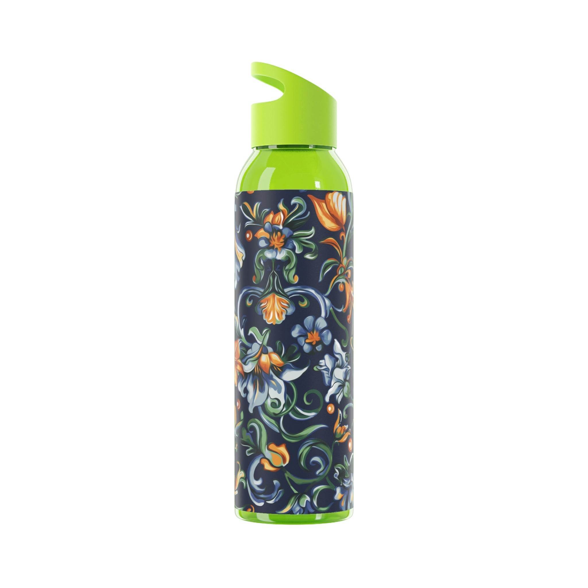 Printify stylish eco water bottle with green lid and floral patterned body for sustainable hydration