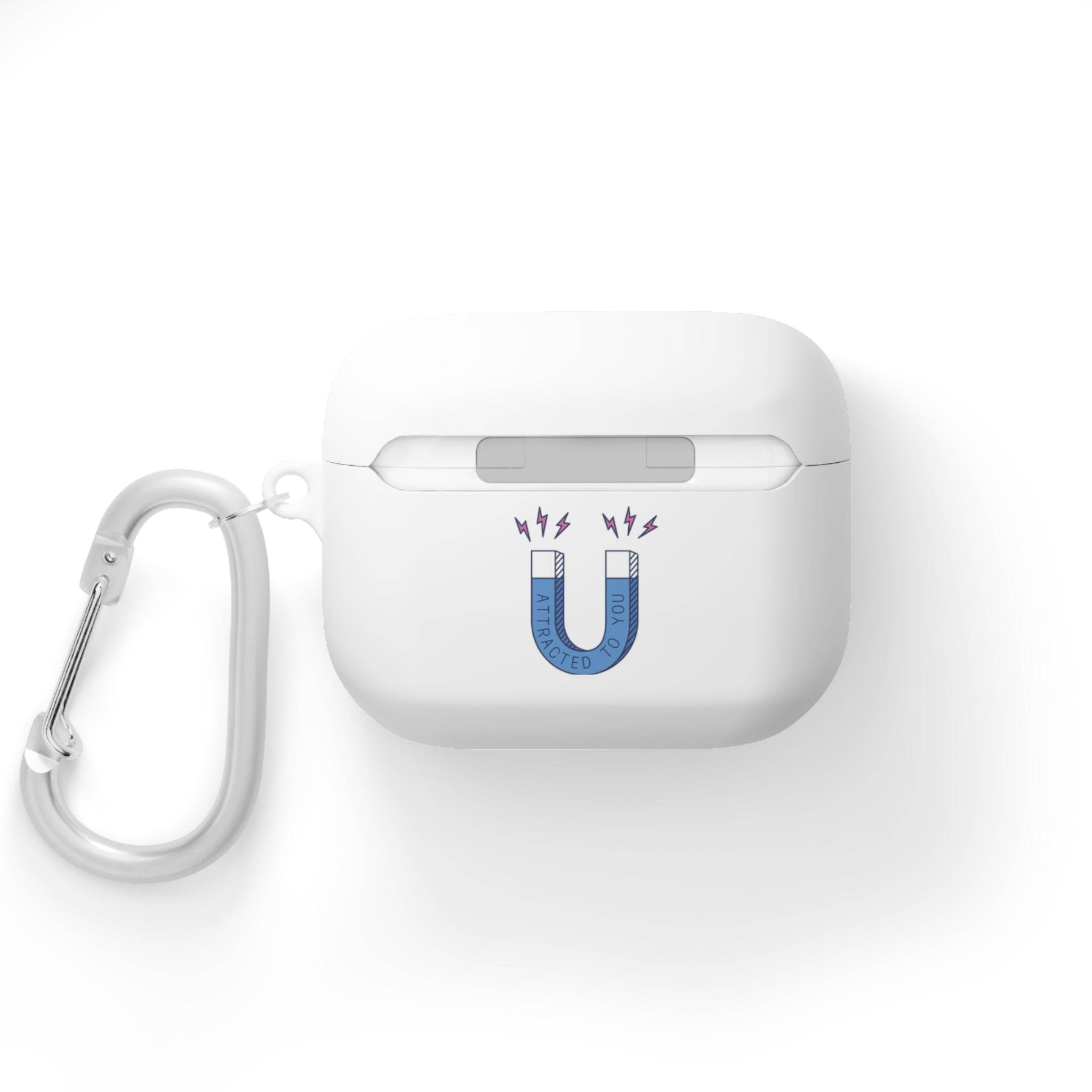 Printify white sustainable AirPods Pro cover with magnet design and attached carabiner clip