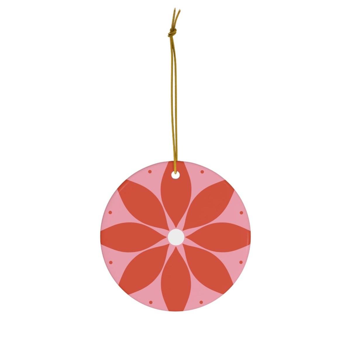 Printify sustainable ceramic decor round ornament with red flower design and hanging string
