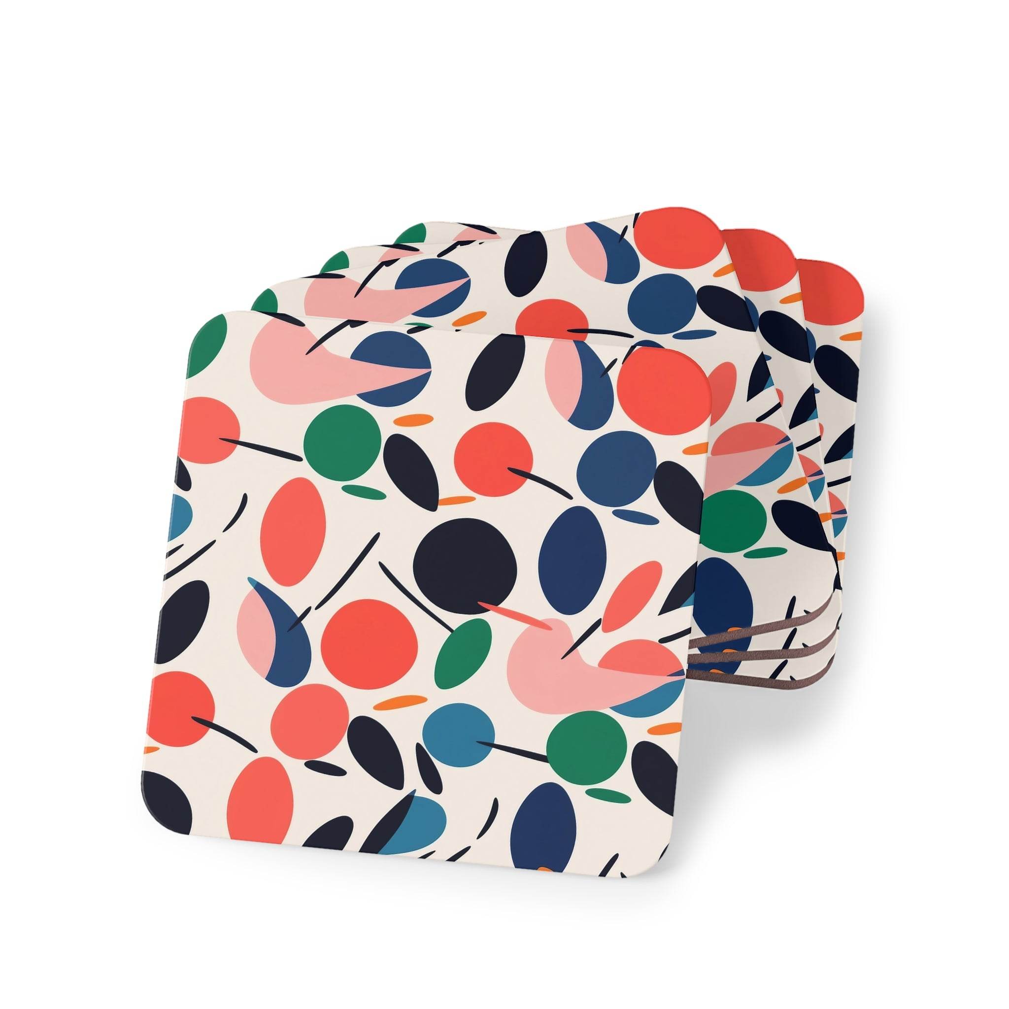 Printify kitchen accessories featuring colorful sustainable drink coasters with abstract leaf pattern