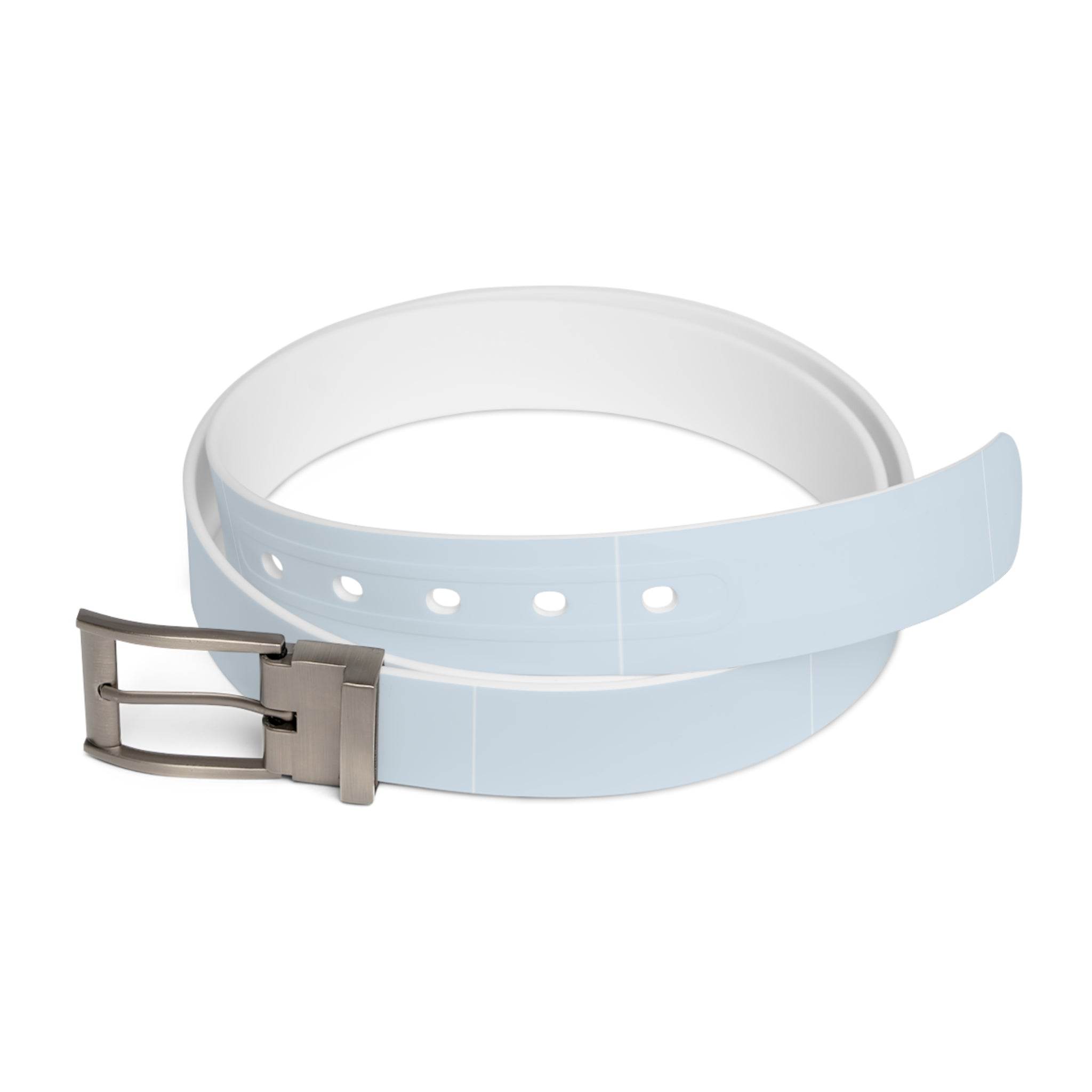Light blue sustainable fashion belt with silver buckle designed by Printify