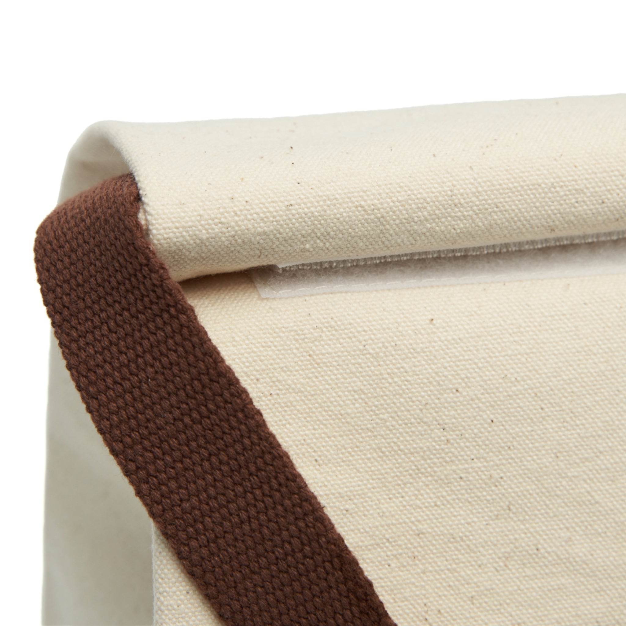 Printify sustainable lunch bag with strap made of natural canvas material in beige and brown