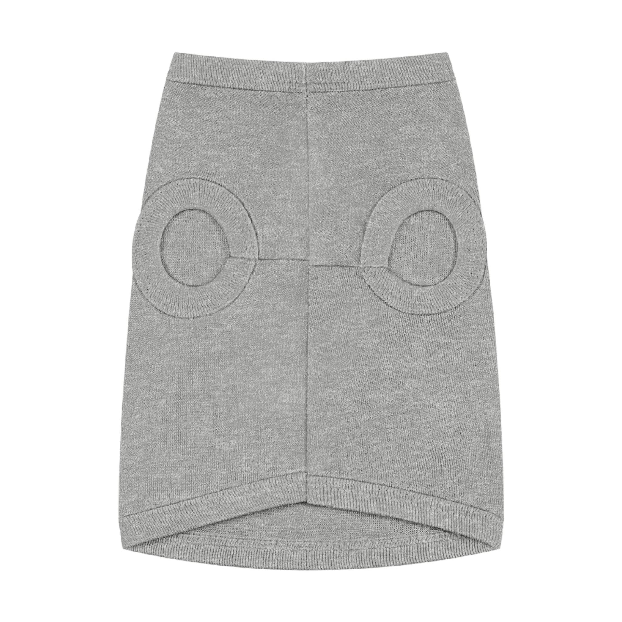 Light gray sustainable pet tank top with unique round pocket design for stylish pets