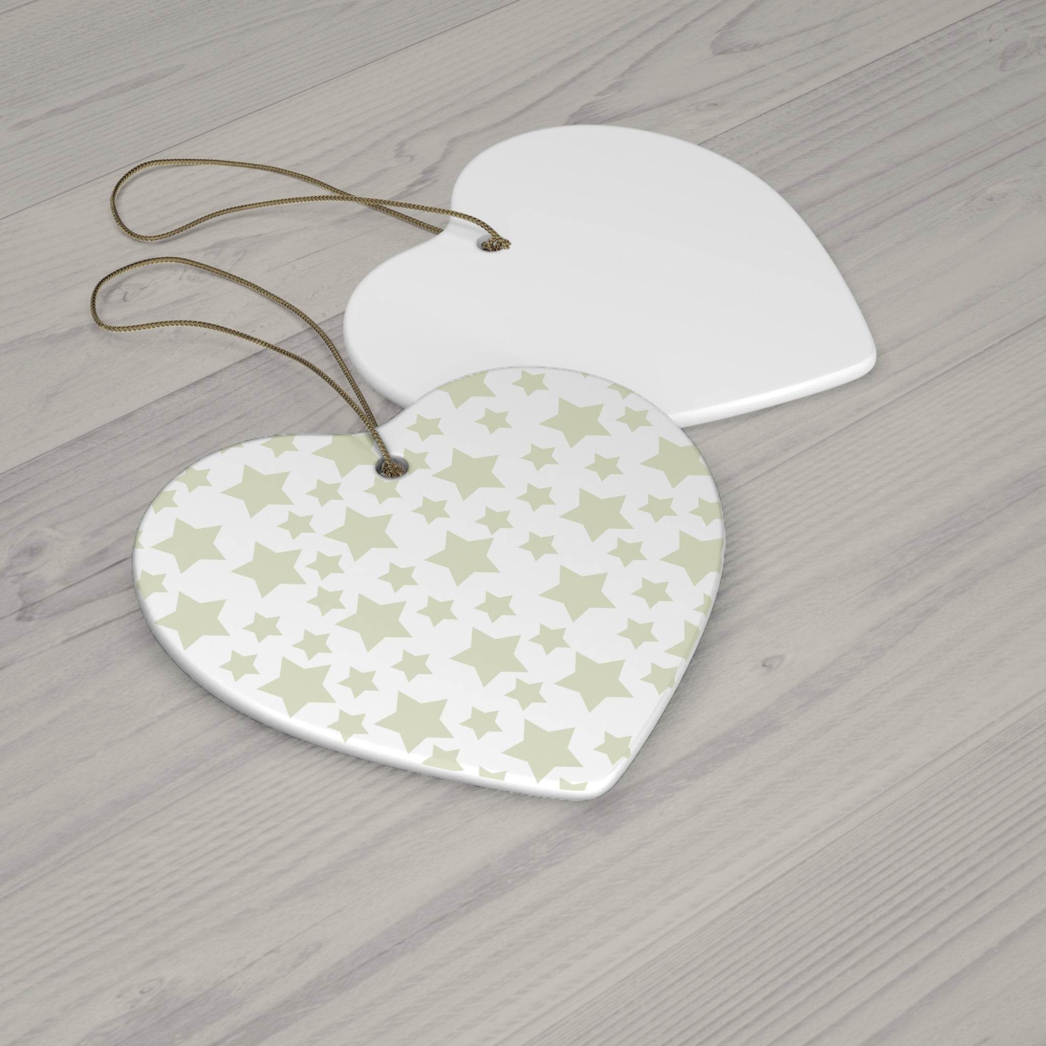 Heart-shaped seasonal decorations with twinkling stars holiday decoration pattern and hanging strings
