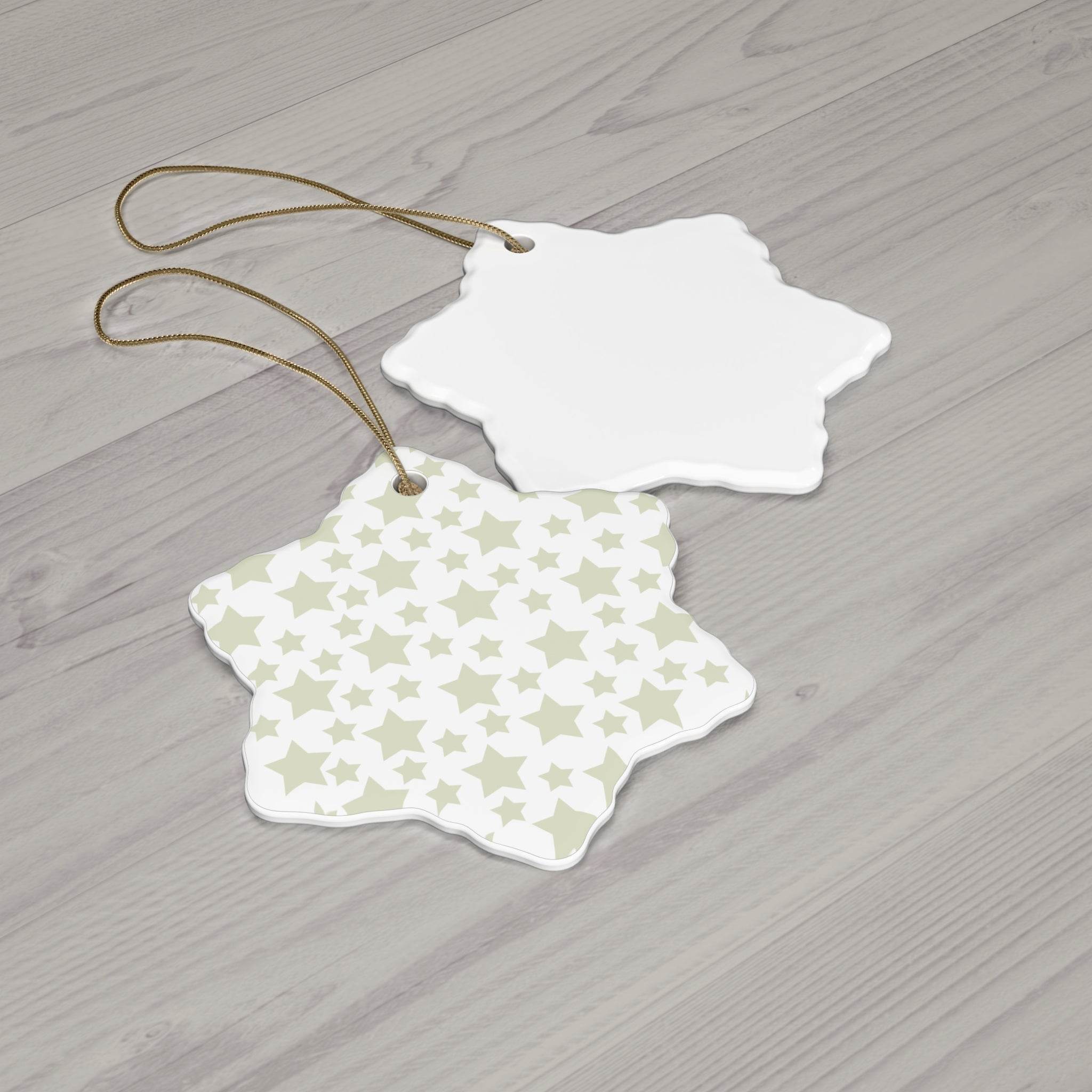 Printify seasonal decorations white star-shaped ornaments with twinkling stars holiday decoration pattern