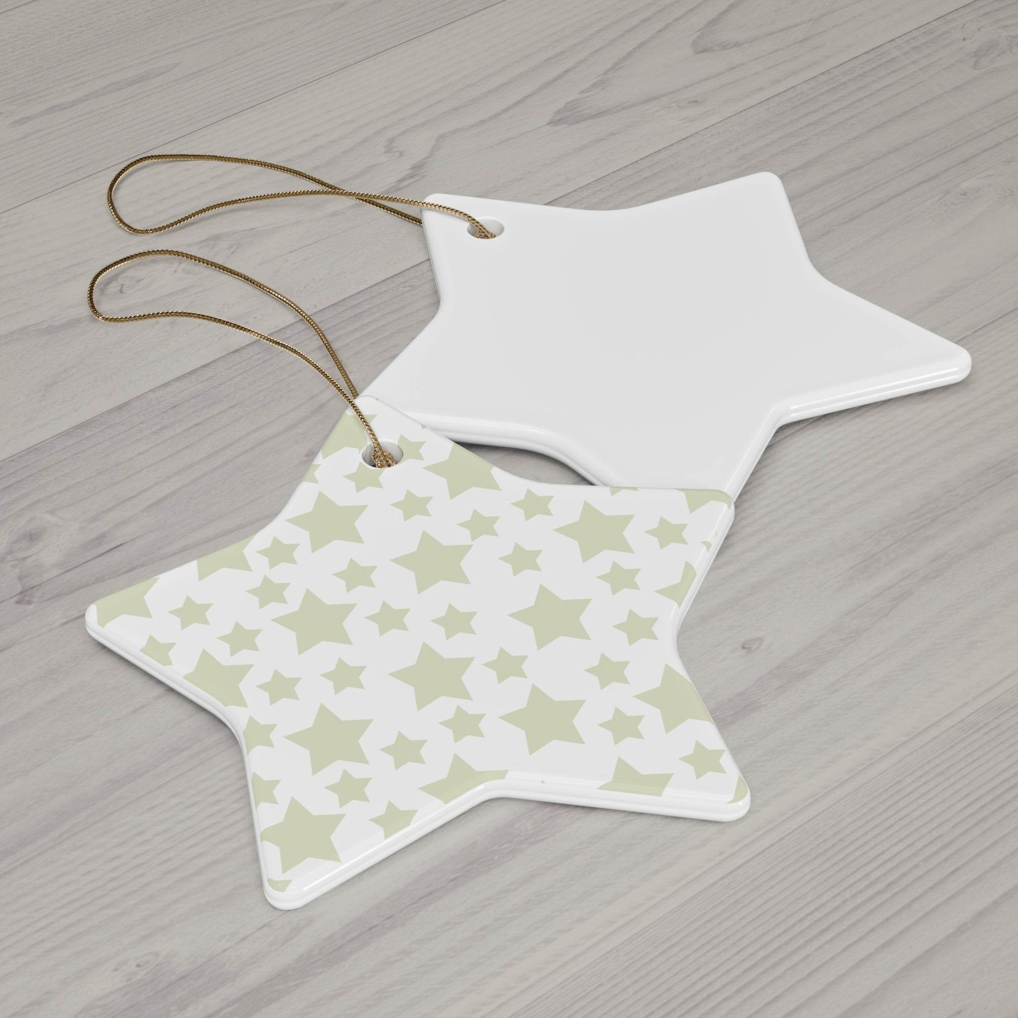 Printify star-shaped seasonal decorations with twinkling stars holiday decoration design and hanging strings