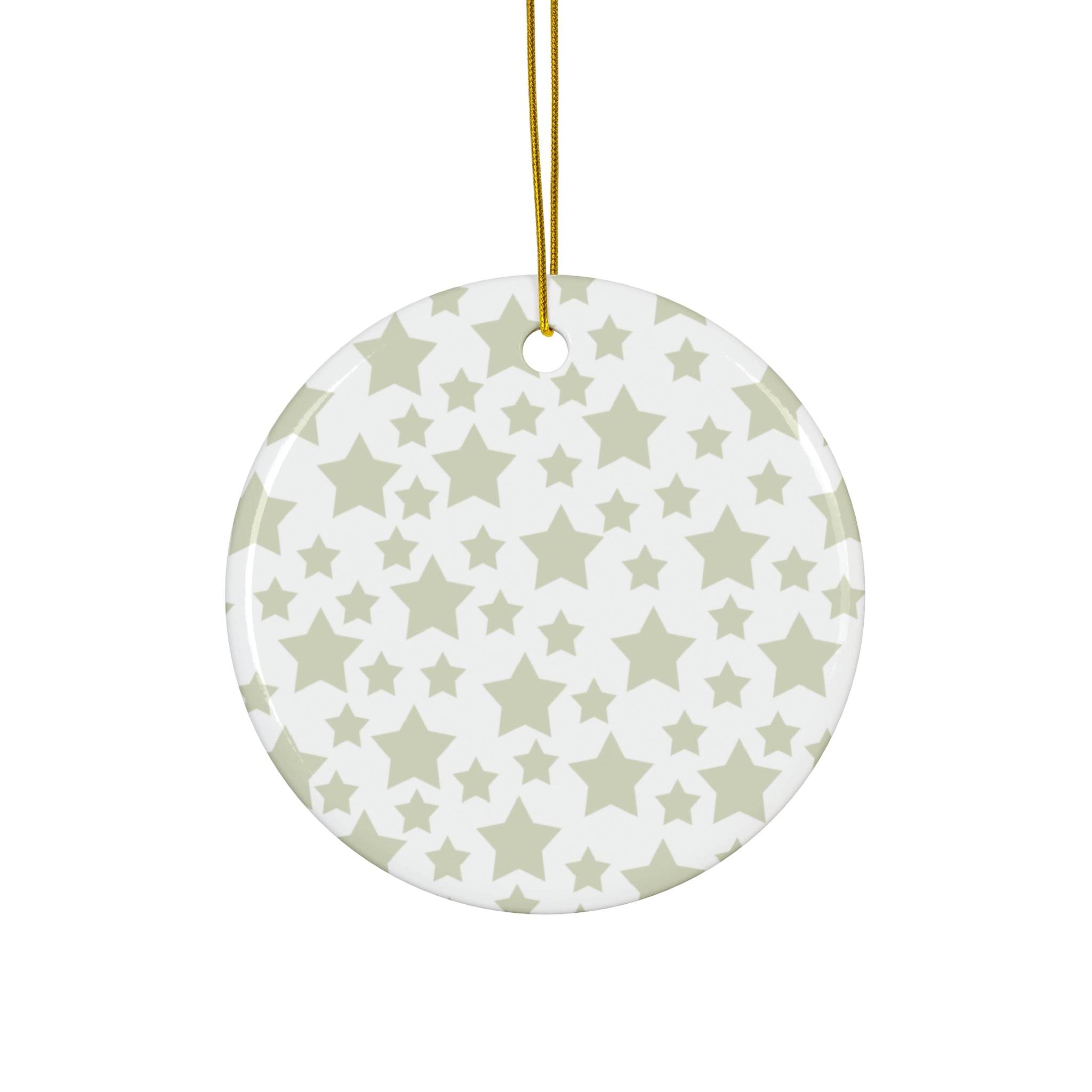 Printify seasonal decoration round ceramic ornament with twinkling stars holiday decoration pattern