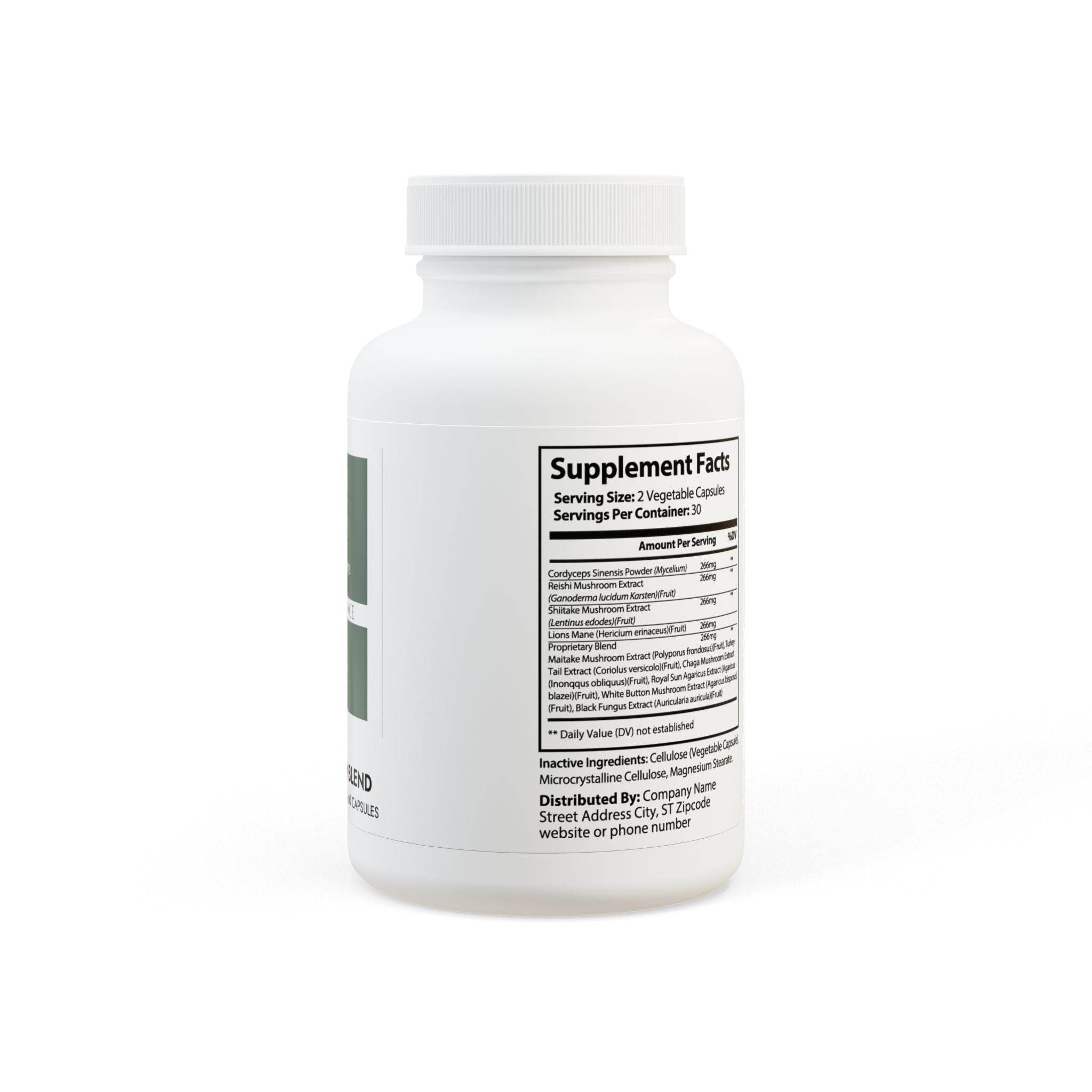 Printify vegan performance booster supplement bottle showing supplement facts label