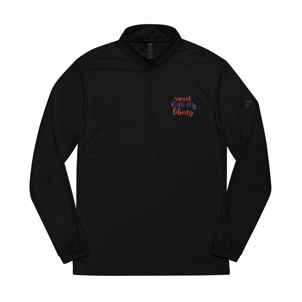 Black zip-up sweatshirt featuring colorful text, ideal for eco-friendly athletic wear enthusiasts