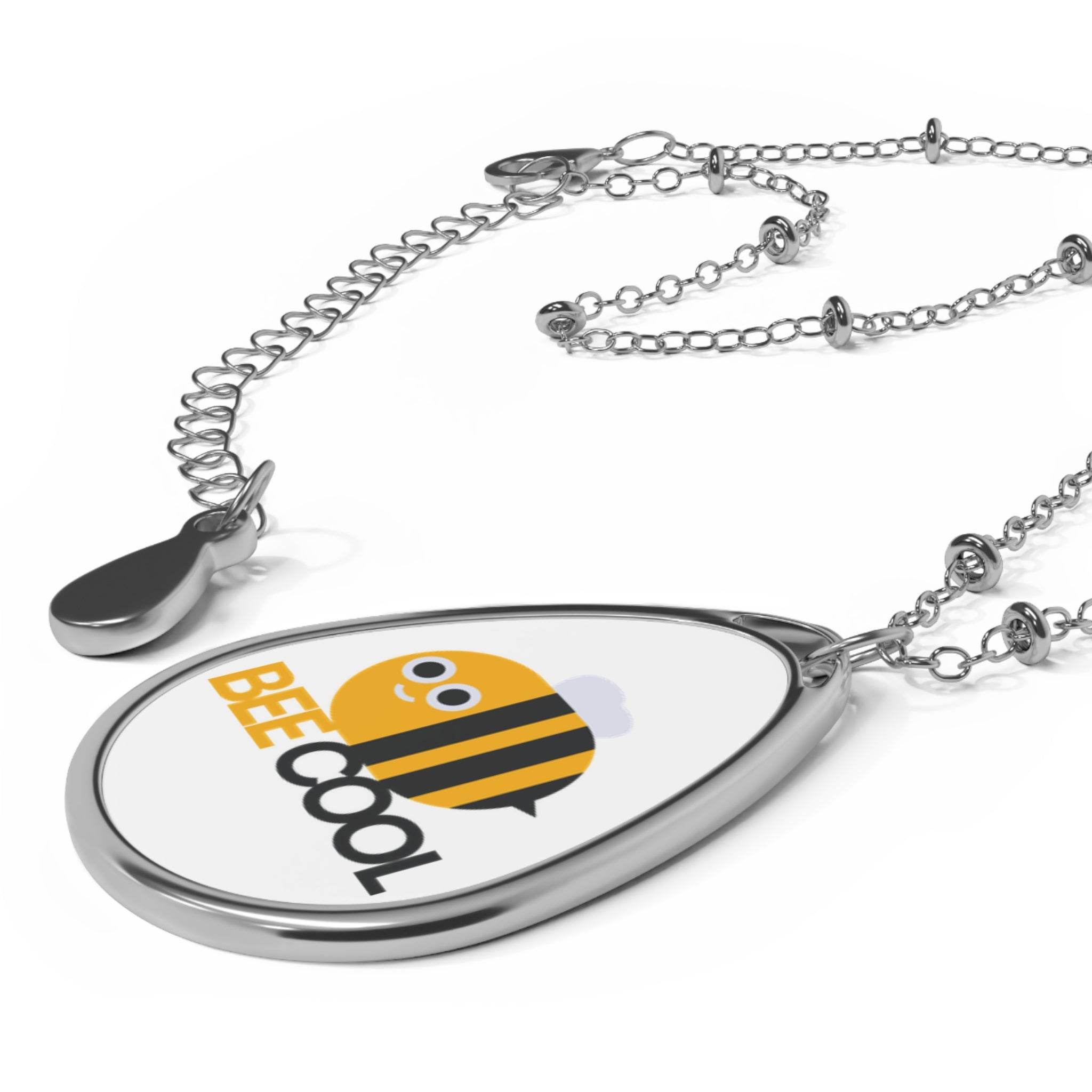 Printify silver eco-friendly bee necklace with cute bee design and adjustable chain