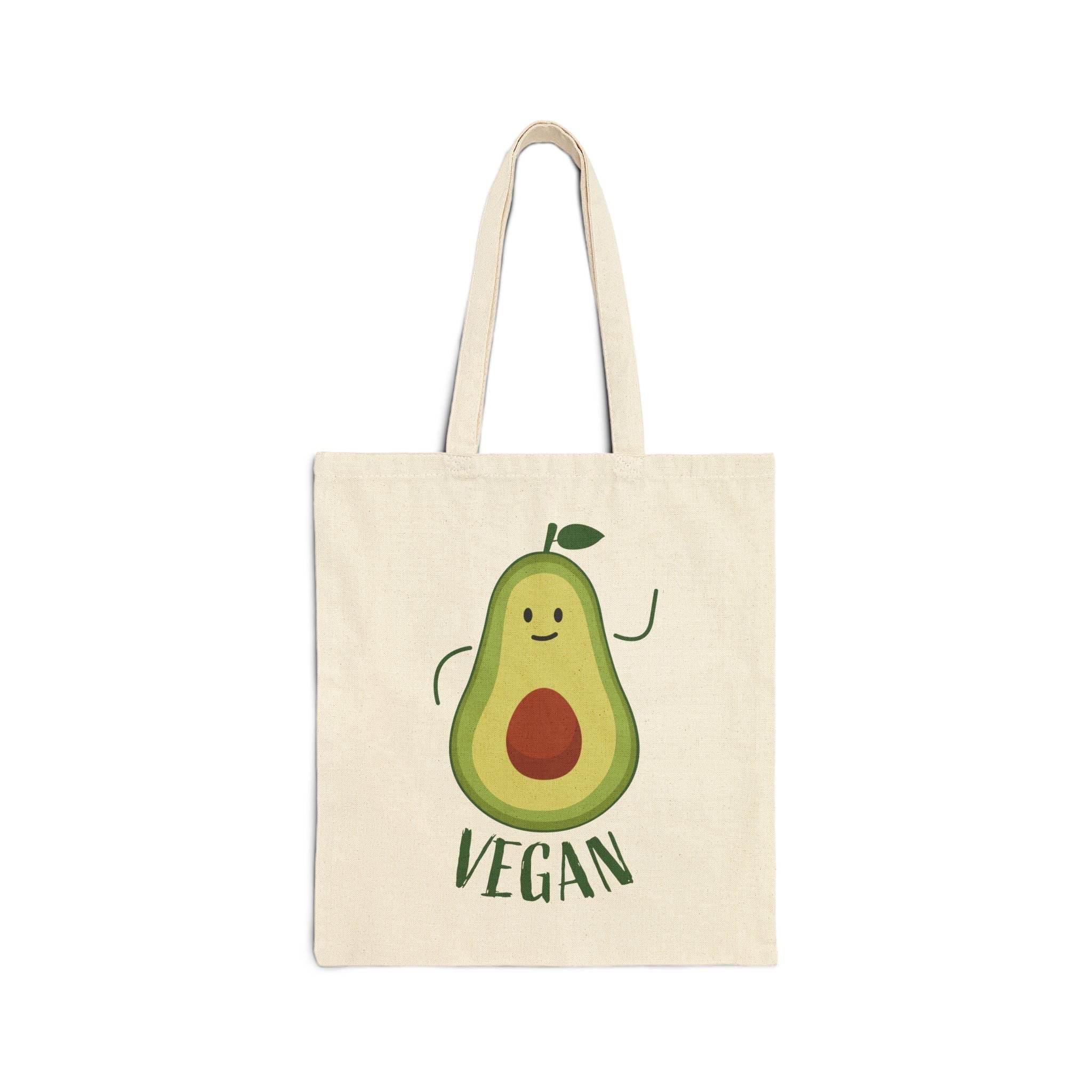 Printify eco-friendly cotton tote bag with cute vegan avocado design in natural color