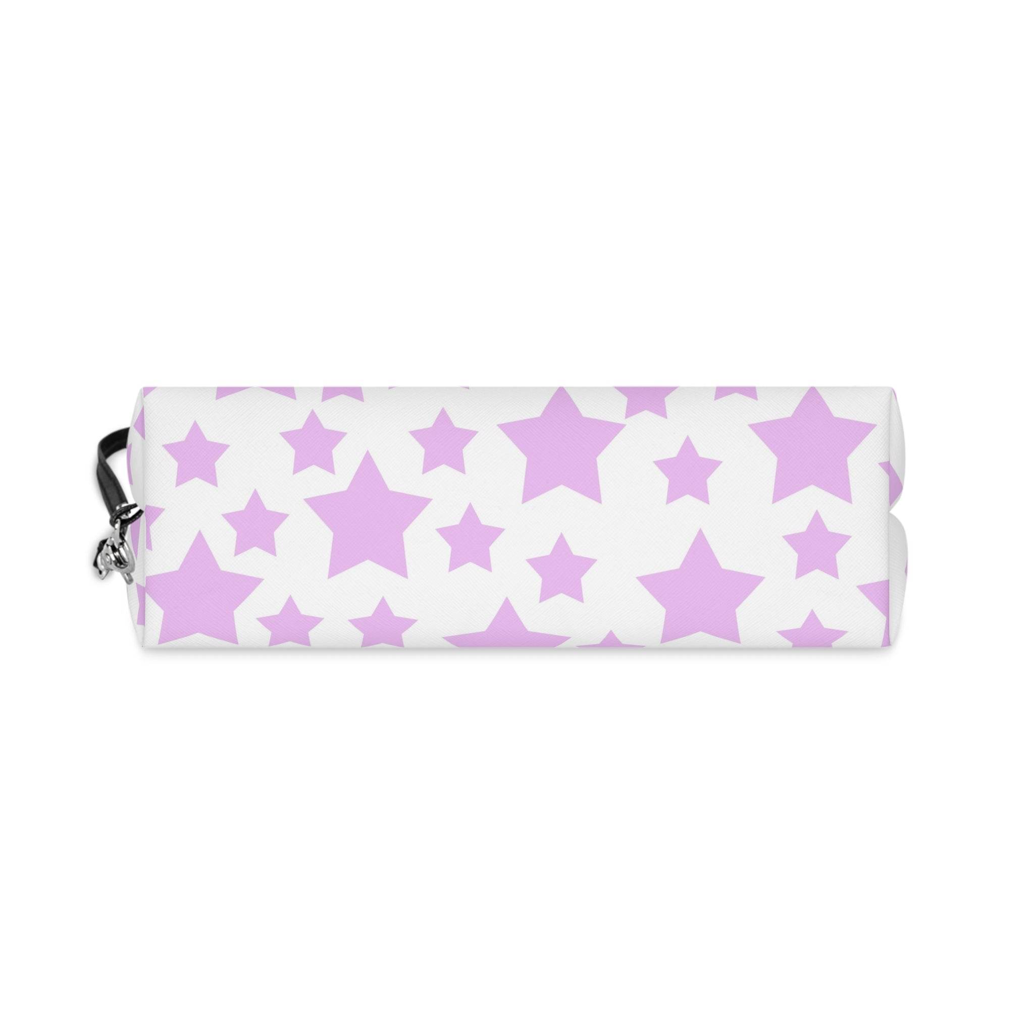 Printify eco-friendly makeup bag with pink star pattern on white background and zipper closure