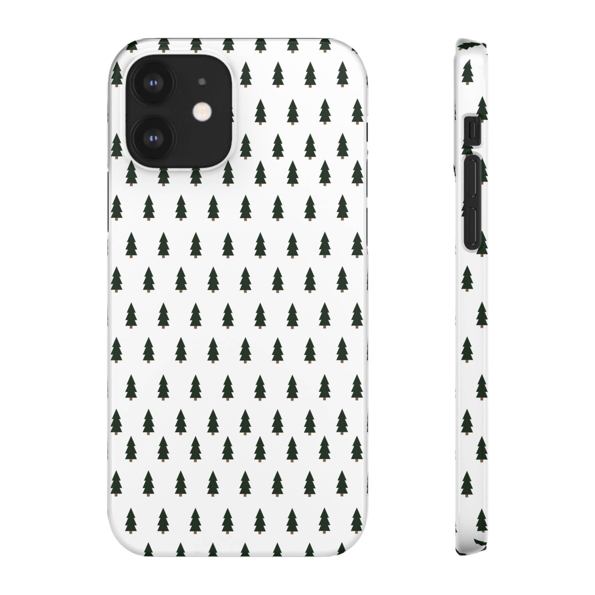 Printify winter forest snap case with black tree pattern on white background phone case