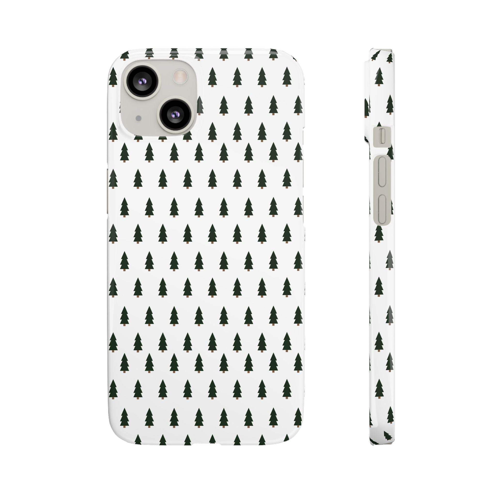 Printify winter forest snap case with small green pine tree pattern on white background