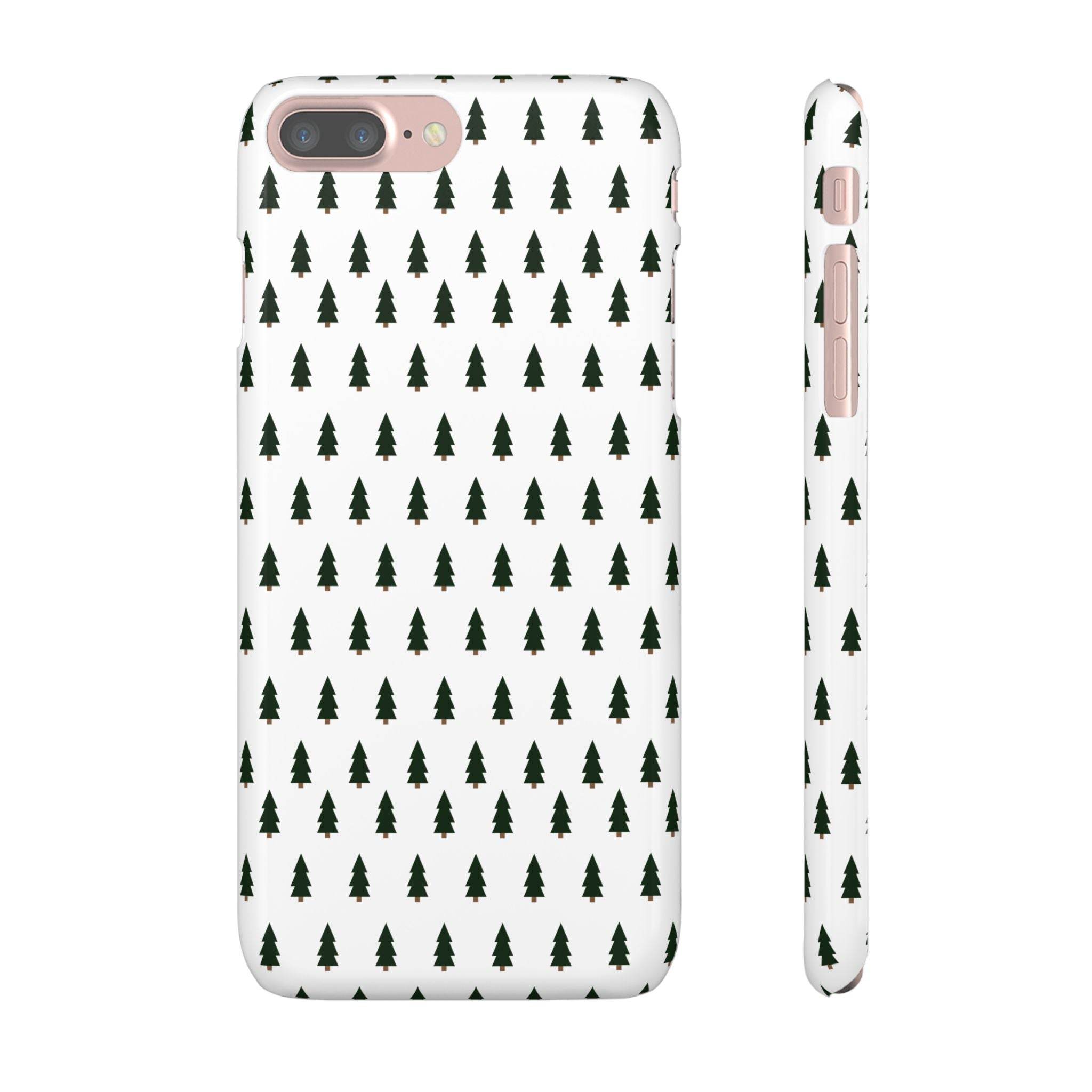 Printify winter forest snap case with green tree pattern on white background for phone protection