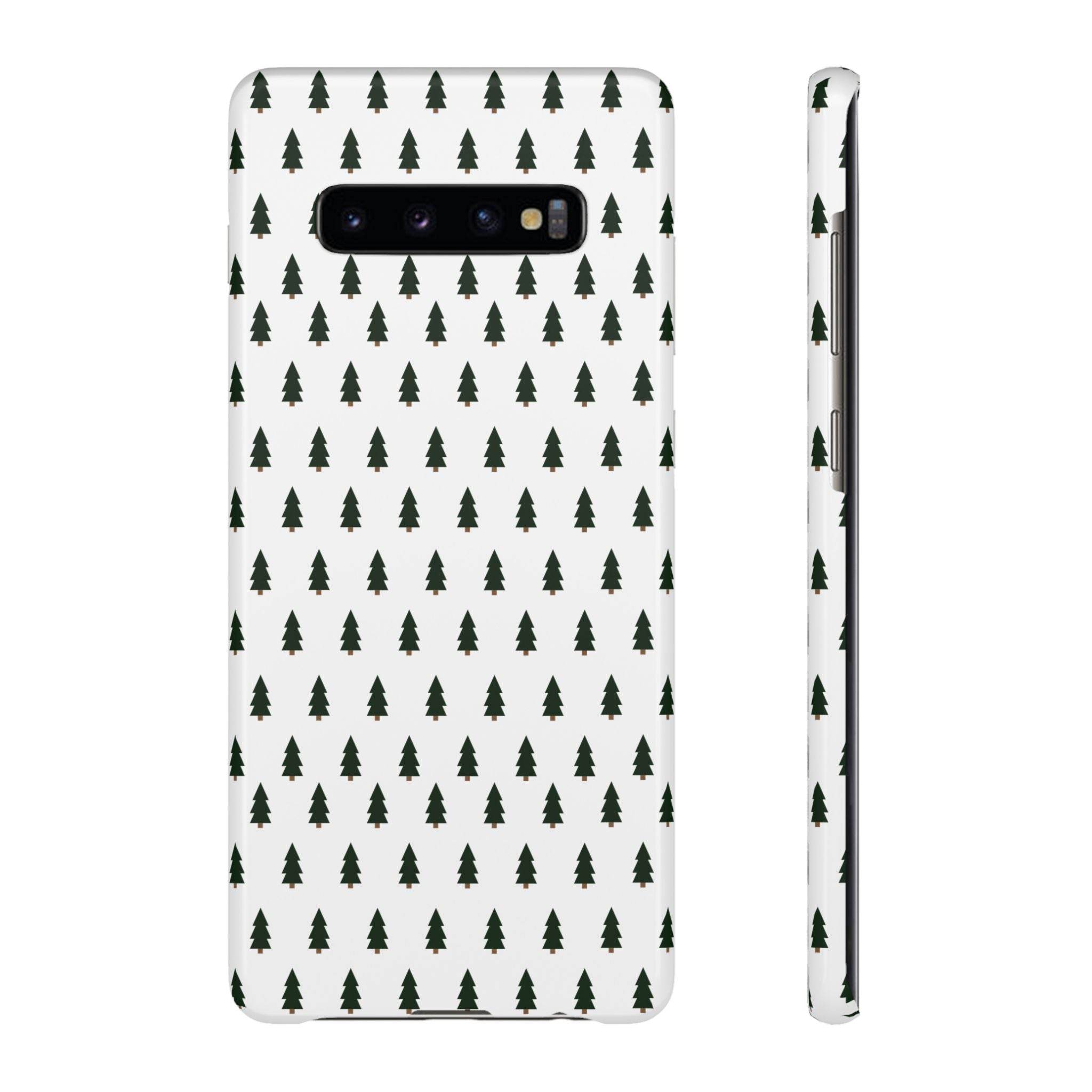 Printify winter forest snap case with small green pine tree pattern on white background for Samsung phone