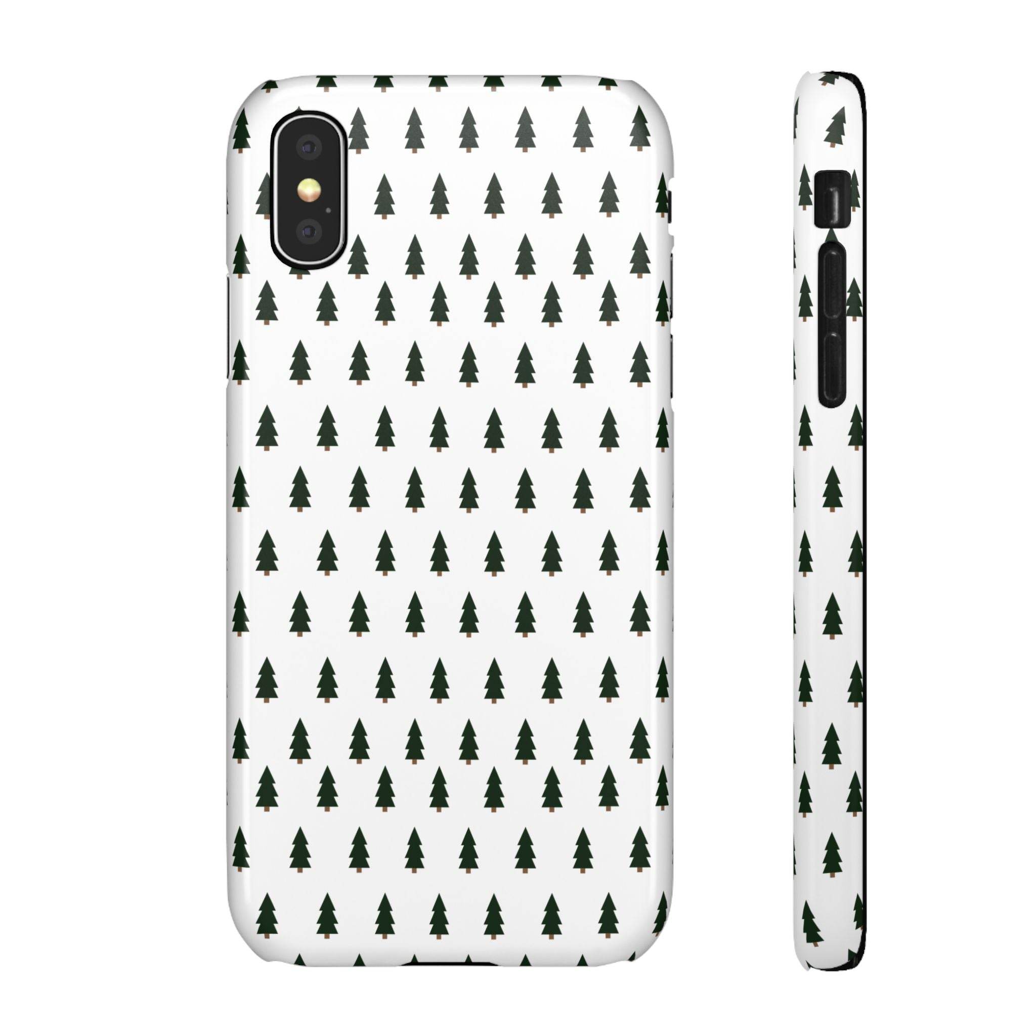 Printify winter forest snap case phone cover with black tree pattern on white background