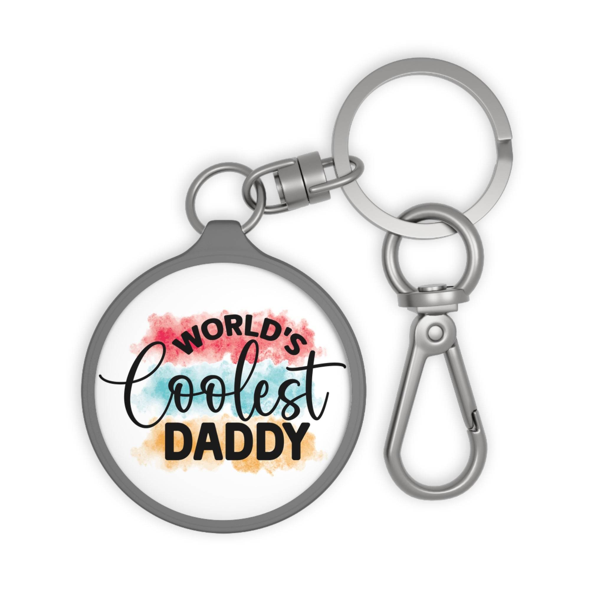 Printify travel accessories eco-friendly keyring tag with Worlds Coolest Daddy design