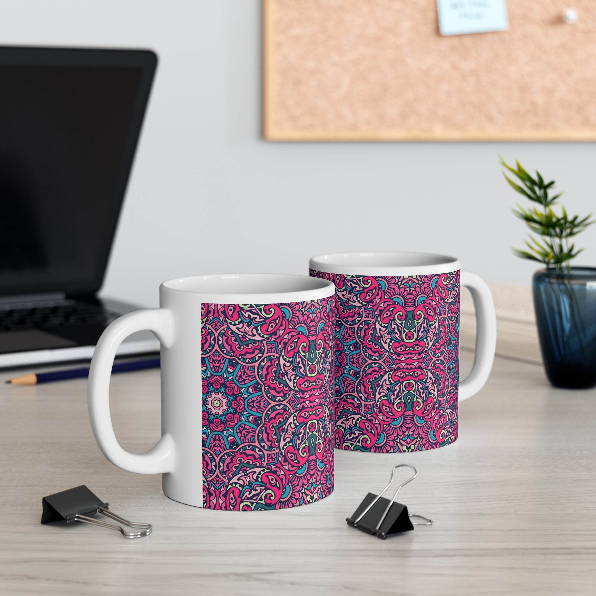 Mandala White Ceramic Mug - 11oz