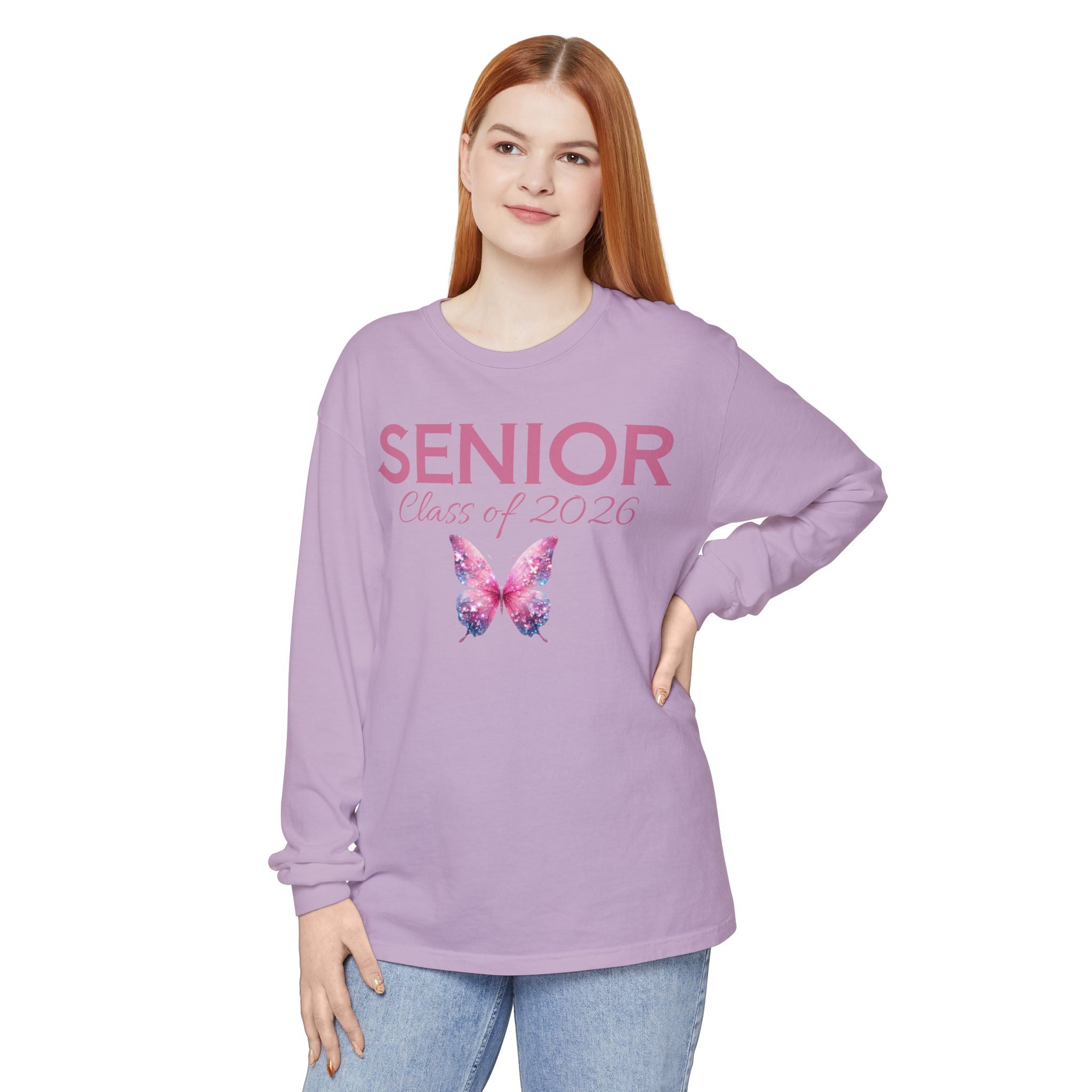 Senior Class of 2026 Butterfly Unisex Garment-Dyed Long Sleeve T-Shirt