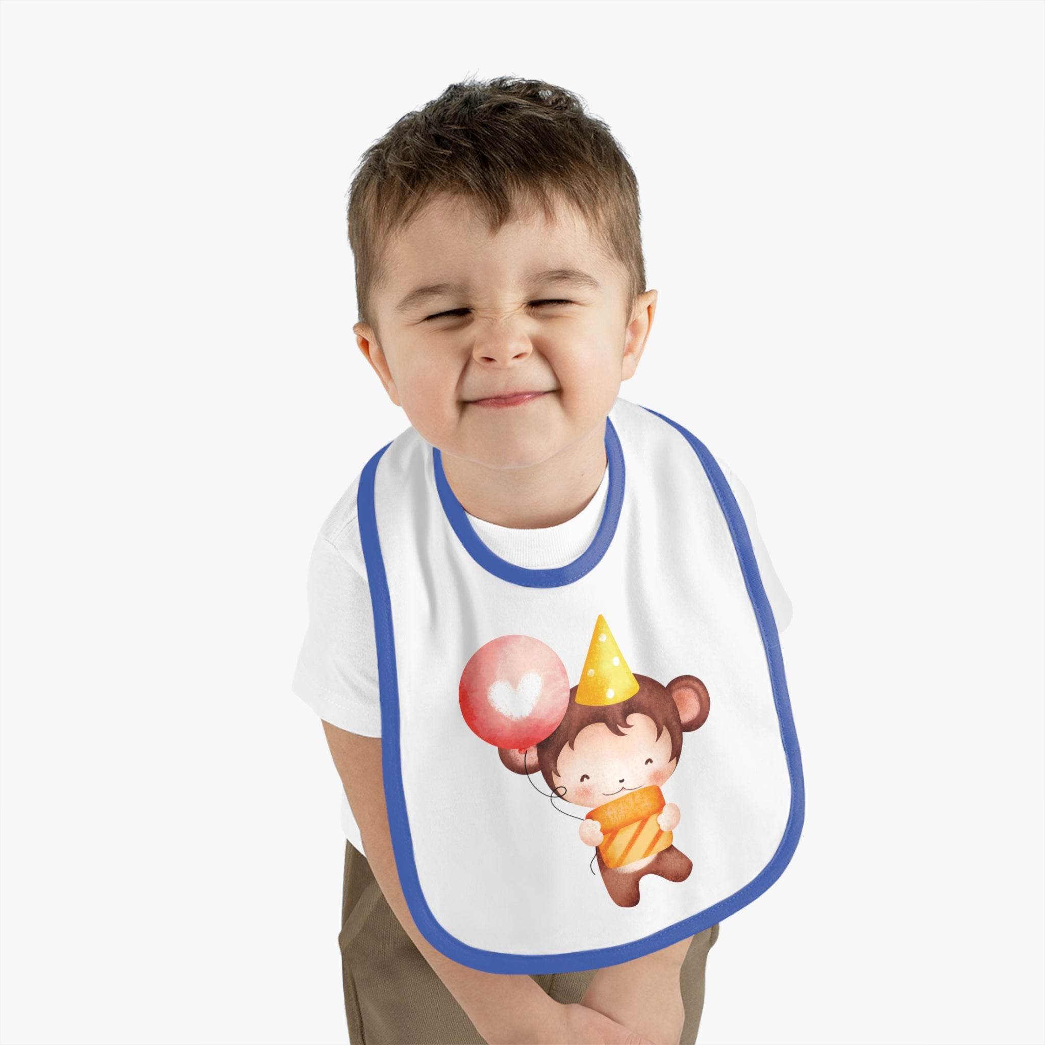 Party Monkey Baby Contrast Trim Jersey Bib - Esmeralda Ecostore