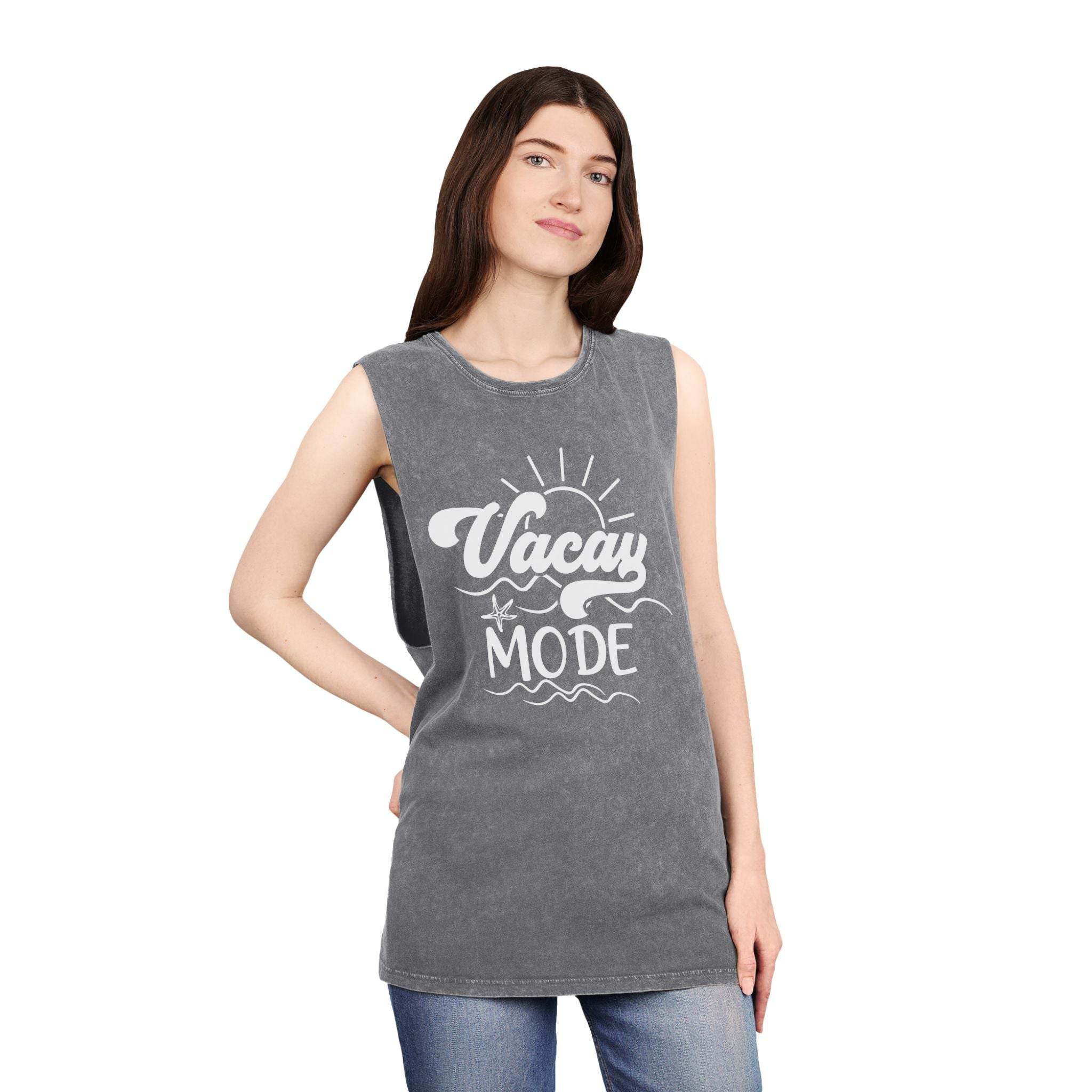 Vacay Mode Unisex Stonewash Tank Top - Esmeralda Ecostore