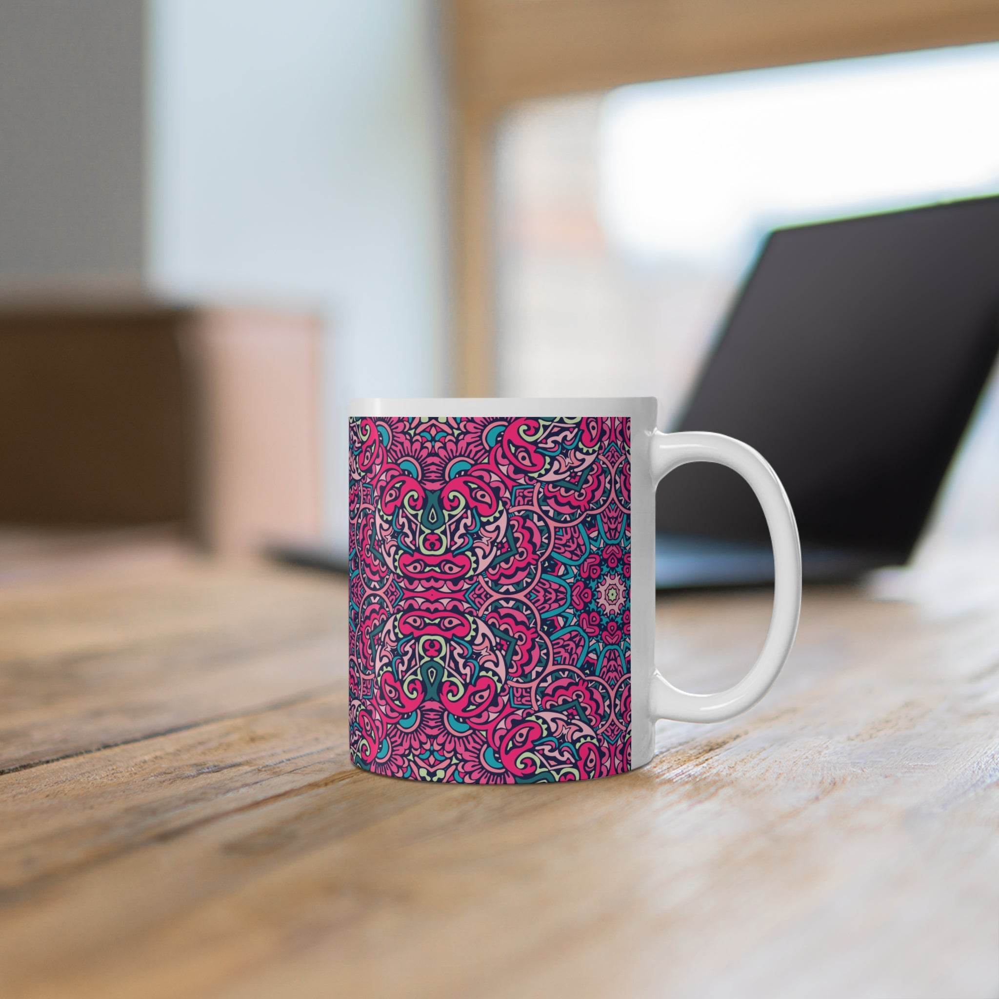 Mandala White Ceramic Mug - 11oz