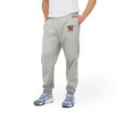 Gray eco Adidas pants with embroidered star logo worn by man with blue and white sneakers
