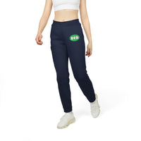 Eco Adidas pants in navy with a green 'ECO' logo, perfect for casual and eco-friendly wear