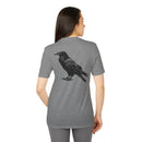 Printify eco-friendly Adidas sport t-shirt in gray with black raven graphic on back