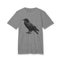 Grey eco-friendly Adidas sport t-shirt by Printify with black raven graphic print
