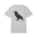 Printify eco-friendly Adidas sport t-shirt in light gray with black raven graphic and Adidas logo on sleeve