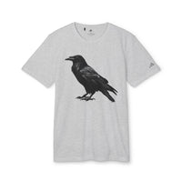 Printify eco-friendly Adidas sport t-shirt in light gray with black raven graphic and Adidas logo on sleeve