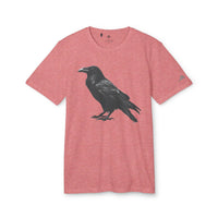 Eco-friendly Adidas sport t-shirt in heather red with black raven graphic and short sleeves
