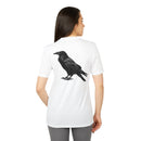 Eco-friendly Adidas sport t-shirt in white with black raven graphic on back by Printify
