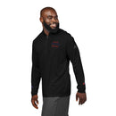 Printify black sweatshirt for men featuring eco-friendly athletic wear with quarter zip and long sleeves