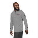 Printify gray sweatshirt with half-zip and eco-friendly athletic wear design on chest and sleeves