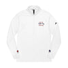 Printify white sweatshirt with half zipper featuring sweet island liberty design eco-friendly athletic wear