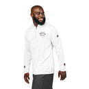 Printify white sweatshirt with quarter zipper featuring eco-friendly athletic wear for comfortable workouts
