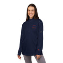 Printify navy sweatshirt featuring eco-friendly athletic wear with quarter zip and embroidered details
