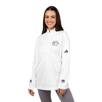 Printify white sweatshirt with quarter zip featuring sweet spirit liberty design eco-friendly athletic wear