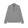 Printify eco-friendly embroidered quarter-zip pullover gray long sleeve with pink chest embroidery and sleeve logo