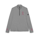 Printify eco-friendly embroidered quarter-zip pullover gray long sleeve with pink chest embroidery and sleeve logo