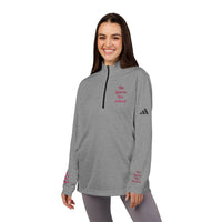 Printify eco-friendly embroidered quarter-zip pullover light gray for women sweatshirt with black zipper and red chest embroidery