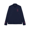 Printify navy sweatshirt with pink embroidered The Queen has retired on chest eco-friendly embroidered quarter-zip pullover