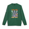 Green Printify sweatshirt with Bloom Your Own Way floral graphic eco-friendly sweatshirts for men and women