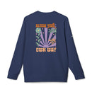 Navy Printify sweatshirt with colorful bloom your own way floral design eco-friendly sweatshirts for men and women