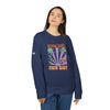 Printify navy sweatshirt with colorful floral design and bloom your own way text eco-friendly sweatshirts for men and women