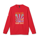 Red eco-friendly sweatshirts for men and women with Bloom Your Own Way floral design by Printify