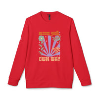 Red eco-friendly sweatshirts for men and women with Bloom Your Own Way floral design by Printify